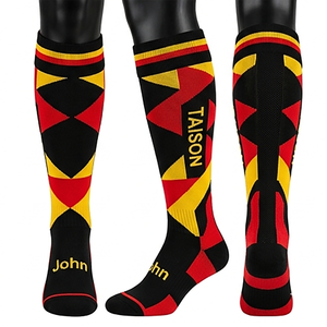 Mens Rugby <b>Socks</b> Premium 200 GSM Cotton Polyester Blend Breathable Navy Yellow Striped Panel Design Custom Knit Logo - Product Image 5