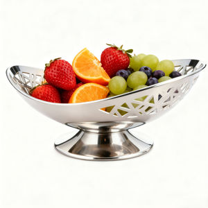 Plato para Servir Frutas Ovalado de Metal Hecho a Mano, Pulido con Níquel, para Cocina, Mesa de Comedor, Platos para Servir Alimentos - Product Image 1