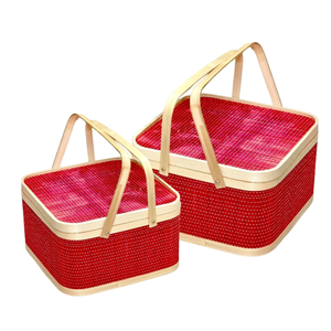 Best Selling BAMBOO GIFT <b>BASKET</b> <b>with</b> <b>Lid</b> and 2 Handles Custom Color Available <b>Wicker</b> Crafts Reusable Gift Hamper - Product Image 1