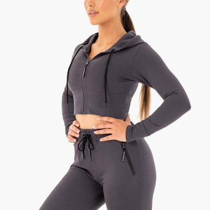 High Quality Cotton Womens <b>Crop</b> <b>Top</b> Hoodie Customizable Hooded Sweatshirt for Athleisure Gym or Daily Wear - Product Image 6