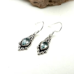 925 Solid Silver Classical <b>Earrings</b> Jewelry For Women 925 Sterling Silver Blue Topaz Gemstone Boho Style <b>Handmade</b> <b>Earrings</b> Gift - Product Image 1