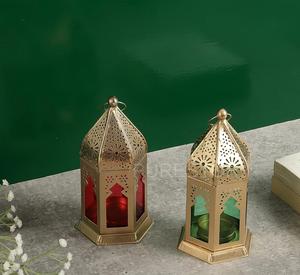 ชุดโคมไฟ2ชิ้นบนโต๊ะขนาดเล็กทำจากทองแดงของอินเดียทำด้วยมือเชิงเทียนโลหะดีไซน์แบบชาวโมร็อกโก - Product Image 1