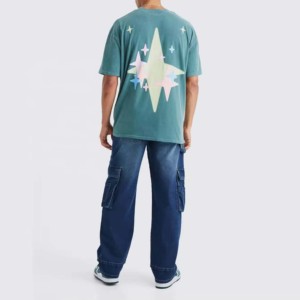เสื้อยืดแฟชั่นทรงโอเวอร์ไซส์สำหรับผู้ชาย ลายพิมพ์วินเทจ ผ้าถักย้อมสีแบบแอซิดวอช 100% ผ้าฝ้าย ระบายอากาศได้ดี เป็นมิตรต่อสิ่งแวดล้อม เหมาะสำหรับฤดูร้อน - Product Image 4