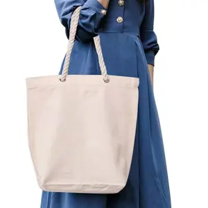 Custom Logo extra Large Capacity Cotton Shopping Bag Heavy Duty Canvas Beach Tote Bag With Inside zipper Pocket