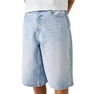 กางเกงขาสั้นผ้าเดนิมขาสั้นผู้ชายขาสั้นผ้าฝ้าย100% เอวสูงใส่สบายสไตล์ตรง - Product Image 6
