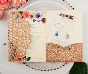 Vàng Long Lanh Tăng 3 Gấp Túi Phong Bì 5x7 Thiệp Mời Đám Cưới Laser Cắt Trifold Lời Mời Chủ Chúc Mừng Mời Thẻ - Product Image 6