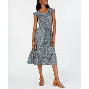 Abito Casual da Donna Lucky Brand Felicia Verde Multicolore Stile Bohemien con Motivo Floreale Vita Naturale Traspirante con Cerniera Taglia L - Product Image 1