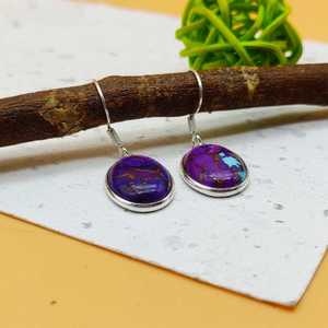 Boucles d'oreilles pendantes en argent sterling 925 Dainty Oval Violet Cuivre Turquoise Mohave Turquoise Bezel Design pour fête ou cadeau - Product Image 2