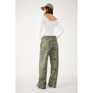 Pantalones Casuales para Mujer, Efecto Cepillado, Cómodos, 100% Algodón, Talla Grande, Cintura Alta, Botones, Cordón Ajustable, Tejido Plano - Product Image 5