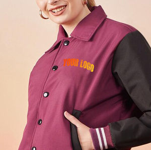 Chaquetas Varsity para mujer, cuerpo de lana cálido de invierno con mangas de cuero genuino, chaqueta transpirable con letras - Product Image 6