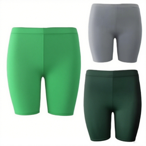 Shorts de sport taille haute pour femme, couleur unie, coupe ajustée, respirants, en tricot de spandex et polyester, avec taille élastique - Product Image 4