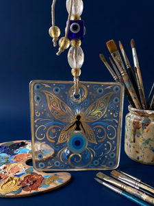 Gold Square Evil Eye <b>Wall</b> <b>Hanging</b> 6cm Square Nazar Amulet with Gold & Blue Design, Home <b>Decor</b> & Gift Ornament - Product Image 1
