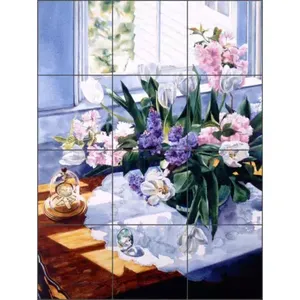 กระเบื้องดอกทิวลิปภาพจิตรกรรมฝาผนังเซรามิกภาพศิลปะดอกไม้ผนัง POV-WWA013 - Product Image 1