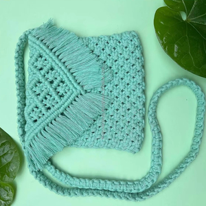 Macrame กระเป๋าทรงถังสำหรับผู้หญิงกระเป๋าสะพายไหล่ชายหาดงานแฮนด์เมดกระเป๋าถือแบบสะพายข้าง - Product Image 1