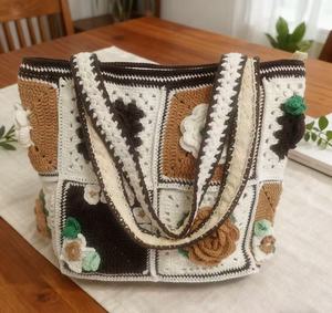 Bolso Tote de Ganchillo para Mujer, Estilo Casual Diario, Tejido a Mano con Patrón de Rosas a Rayas, con Cierre, Diseño Floral, ¡Gran Venta! - Product Image 4