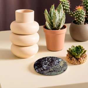 Ensemble de dessous-de-verre en marbre noir artisanal, peinture artistique sur marbre, dessous-de-verre pour boissons, cadeau de Noël - Product Image 3