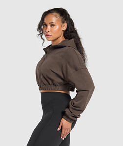 Nouveau Design Femmes Crop Top Zip Up Hoodies Logo Personnalisé Baggy Cropped Training & Workout wear 100% Coton Respirant Gym Hoodies - Product Image 3