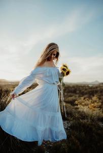 ชุดแม็กซี่เดรสแต่งงานเอวเอ็มไพร์ผูกเอวสไตล์โบฮีเมียนชุดเดรสชายหาดผ้าฝ้ายออร์แกนิกธรรมชาติสำหรับฤดูร้อนมีการตกแต่งด้วยลูกไม้ - Product Image 2