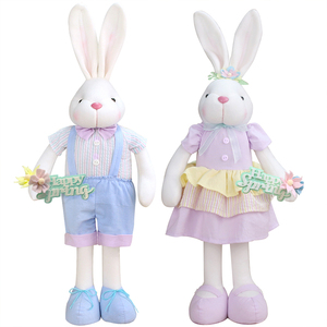 Zaves 2 adet ayakta bahar paskalya tavşanı peluş % bebek seti PP pamuk dolgulu dolması tavşan oyuncak çiçekler mevsimsel ev dekorasyon - Product Image 1