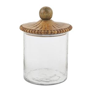 Lot de 2 bocaux en verre ronds au design fantaisie avec couvercle en bois boîte de rangement pour ustensiles de cuisine décoration de table faits à la main personnalisés - Product Image 1