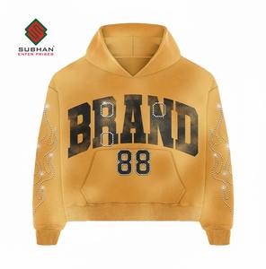 Sudadera con Capucha Personalizada Vintage, Transpirable, de Invierno, 100% Algodón, Tejida, con Estampado y Pedrería, Lavada al Ácido para Hombre - Product Image 2