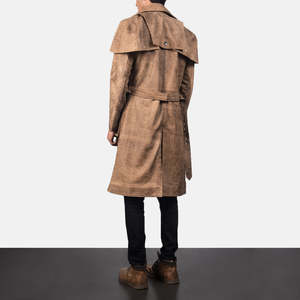 Deux Men's <b>Brown</b> Leather Duster Coat - Product Image 3