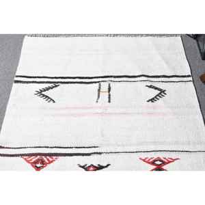 Alfombra Turca, Alfombra Vintage de 3.1x10 pies, Alfombra de Lana Ikat Blanca - Product Image 3