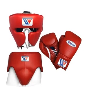 Ensemble de boxe gagnant rouge en cuir de vachette véritable gagnant personnalisé gants de boxe protège-tête et protège-aine ensembles de combat gagnants MS-SP-08 - Product Image 1