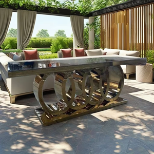 DreamLike Factory Modern Home Ensemble de table à manger en acier inoxydable avec cadre doré Mobilier de luxe pour mariage et ferme - Product Image 1