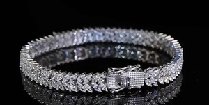 Moissanite pulsera cadena doble fila diamante pulsera Marquesa en forma de Moissanite tenis pulsera aniversario cumpleaños regalo ella - Product Image 5