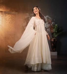 Designer <b>Silk</b> Party Wear Gown Plazzo and Dupatta - Product Image 1