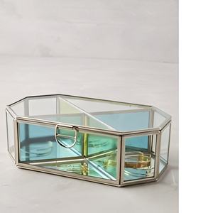 Joyero de latón y cristal de diseño elegante, caja de embalaje de joyería de lujo personalizada, caja de brazalete y collar de anillo de 2 compartimentos - Product Image 2