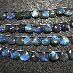 Precio de fábrica en forma de corazón Briolette Beads Natural Black Rainbow Gemstone Labradorite Faceted Stone Beads - Product Image 4