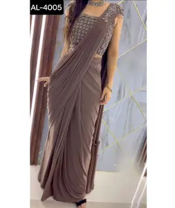 Yeni trend stil sahte Georgette fantezi hazır giymek dizisi yama iş sari ve fullwomen bluz Saree kadınlar için giymek