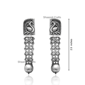 Nouvel Arrivage Boucles d'oreilles clous longues en laiton oxydé argenté, motif paon, pour femmes, avec perles et diamants, bijoux ethniques pour mariage et fête, cadeau - Product Image 4