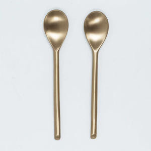 Set of 2 Brass Tea <b>Spoons</b> With Long Slim Handle <b>Gold</b> Finished for Restaurant and Hotels Tabletop Dinner <b>Spoons</b> - Product Image 1