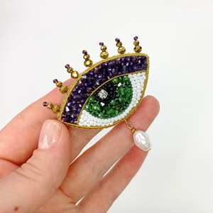 Broche perlée élégante faite à la main pour robes de soirée Broche de perles de rocaille brodée florale pour dames - Product Image 5