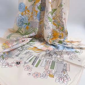 Bufandas con sensación de seda Floral con estampado Digital de alta calidad, bufanda sedosa con estampado largo de satén para mujer, regalo para mujer, precio barato, OEM personalizado - Product Image 5