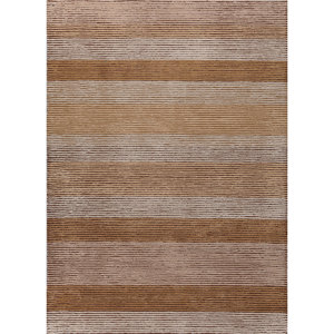 พรมขนสัตว์และใยวิสโคสทอมือลายทางและลายนามธรรมสีเบจและสีน้ำตาล รุ่น TNQ-1351 สำหรับห้องนั่งเล่นและทางเดิน - Product Image 1