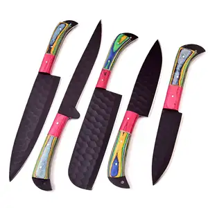 High Quality Multi Color Chef Knife Set - 5 Pcs Made of Steel and Wood Material Kitchen Use Chef Knife