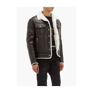 Chaqueta de cuero genuino de calidad de estilo callejero cálido de invierno para hombre recién llegado con chaqueta marrón voladora de piel de oveja real - Product Image 5