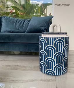 Tabouret de bout de tambour moderne fait à la main Table d'appoint basse en incrustation d'os pour le salon et la chambre à coucher-Royal Deco March's Wooden End Table Design - Product Image 1