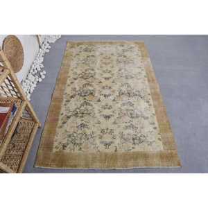 Alfombra de lana turca Floral verde Beige clásica 3,8x6,1 pies estilo bohemio diseño rectangular de retazos para entrada sala de estar pasillo látex - Product Image 1