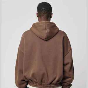 Sweat à capuche zippé intégral 100% coton personnalisé noir fermeture éclair respirant polaire Street Wear brodé uni teint sweat à capuche - Product Image 4