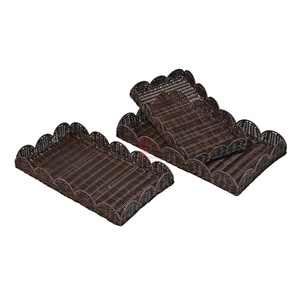 Juego de 2 bandejas de almacenamiento de ratán, rectangulares, diseño bohemio, apilables, color marrón oscuro, para organizar la mesa y el almacenamiento - Product Image 1
