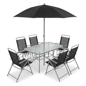 Modern <strong>8</strong> <strong>Piece</strong> <strong>Garden</strong> <strong>Furniture</strong> <strong>Set</strong> All Weather Outdoor Patio Dining <strong>Set</strong> Steel Table 6 Rope Chairs UV Resistant Courtyard Park - Product Image 4