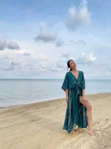 Achetez une robe kimono simple et naturelle en tissu viscose satiné longueur ras du sol, vêtement décontracté écologique pour femmes - Product Image 6