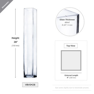VBV0428 - <b>Square</b> Glass Block <b>Vase</b> - 4 x 28 - Product Image 1