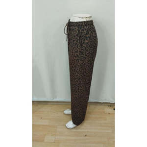 Pantalones de mujer de cintura alta con cordón elástico y corte ancho de dos hilos, 35747 - Café - Product Image 5