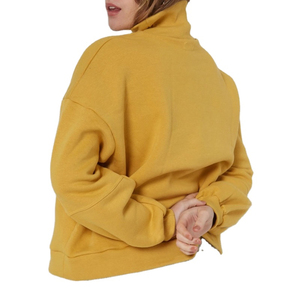 Sweat-shirt à col montant en molleton de coton lourd pour femme, surdimensionné, col rond, pour l'hiver, décontracté, longueur standard, écologique - Product Image 2